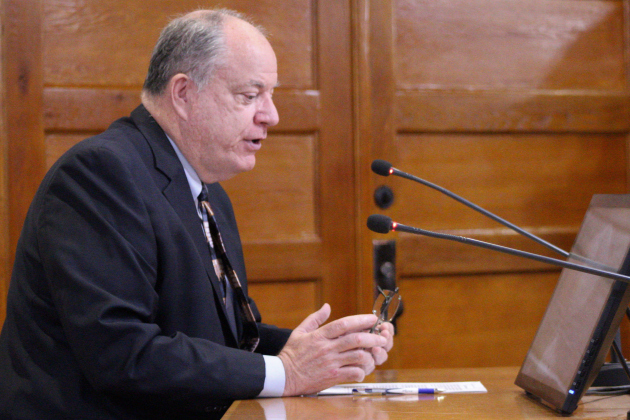 Senior Director of Infrastructure Bob Daigh explains why the Road and Bridge Department is asking for funding transfers for the Atlas 14 project. Photo by Nalani Nuylan.