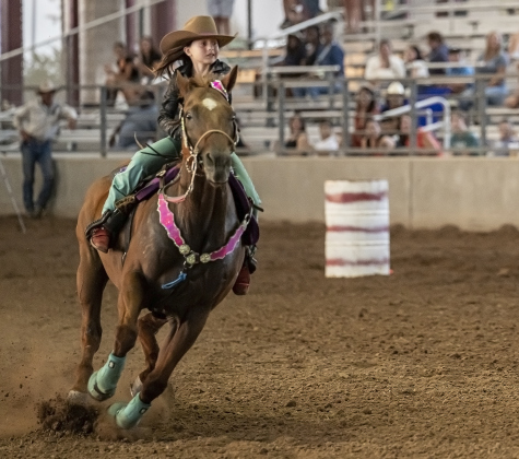 9-year-old Logan Goodale competes in barrel racing at  the Bill Pickett Youth Rodeo, held at the Williamson County Expo Center  on Saturday, June 21, 2025.  Now in its second year, the rodeo showcases athletes 18 or younger. The event is coordinated by the Bill Pickett Youth Rodeo Association.     Photo by Andy Sharp.
