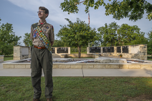 Trevor Suggs, 16, a member of Scouting America Troop 405, is pictured at the scatter garden he helped build at Georgetown’s IOOF Cemetery on Saturday, May 31. (Photos by Andy Sharp)