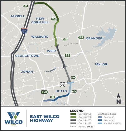 The East Wilco Highway is set to end in Jarrell in the future. Segment 3 was just completed. Illustration by Williamson County.