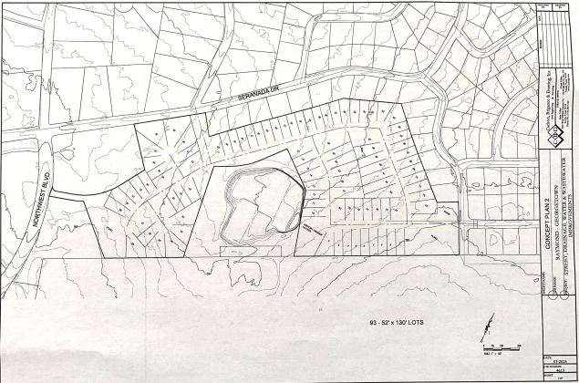 A preliminary concept plan for the development shows 93 lots for the neighborhood between Serenada and the airport. (Map courtesy City of Georgetown)