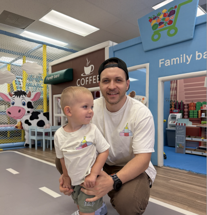 Owner Artyom Korenskiy and his 2-year-old son.