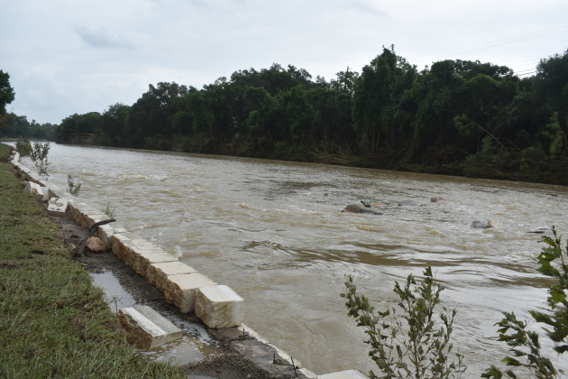 The San Gabriel River is flowing fast, but is back in its banks July 6. 