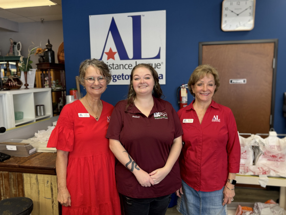 From left, Jane Shepherd, VP - ALGA Thrift Shop, Bailey Irwin, ABC Maintenance/ Employee Volunteer, Barbara Council, ALGA Thrift Shop Sales Floor Scheduler.