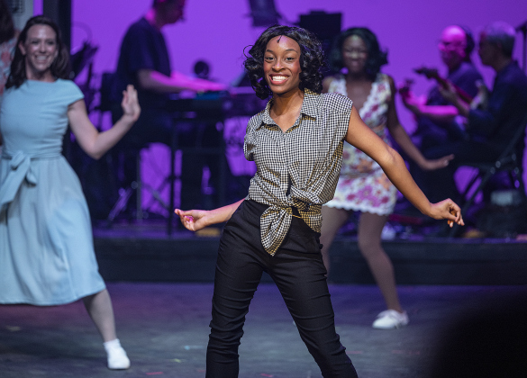 Solanna Hannah, as Little Eva, is pictured in a scene from “Beautiful: The Carole King Musical” on Thursday, July 24, 2025.  The production runs through August 31st on the Georgetown Palace Springer Stage.   Photo by Andy Sharp.