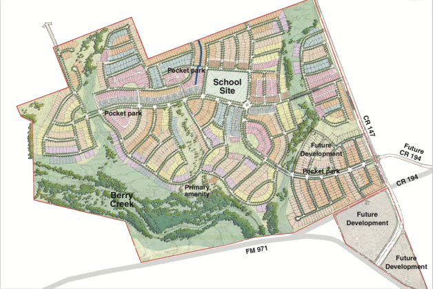 A map of the proposed development highlighted the different lot sizes according to color. However, no information on the specifics of the lot sizes or amount of houses in the subdivision were provided during the July 23 council workshop. (Map courtesy Gray Civil Engineering) 