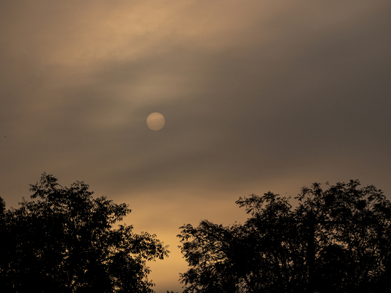 The sun peeks out through early morning haze on Wednesday, August 6, 2025.   Photo by Andy Sharp.