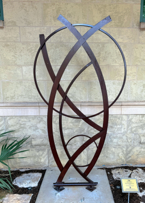 “Owl” by James Bauer is located near the Eighth Street entrance to Georgetown Public Library. The sculpture is made from repurposed scrap steel. It was a winner in the annual 2024-2025 Sculpture art competition and on loan to the city. Winners of the 2025-2026 competition will be installed in October.