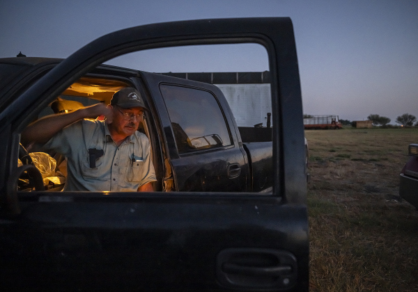 Gin co-owner Clement Strmiska relaxes at the conclusion of a long work day  at Waterloo Gin on Tuesday, September 9, 2025.  The gin is along County Road 414 east of Taylor.   Photo by Andy Sharp.