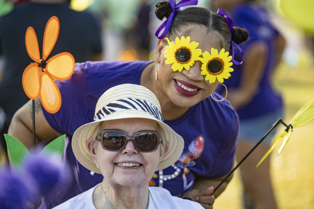 Renee Johnson, a staff member at Monarch at Cedar Park Memory Care, is pictured with resident Donna Kelly.
