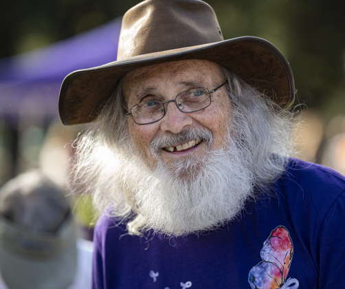 David Malunchuck, 82, a resident at Monarch at Cedar Park, an Assisted Living and Memory Care facility, was one of 500-600 participants in the Walk to End Alzheimer’s, held at Southwestern University on  Saturday morning, October 18, 2025.