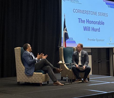 AI expert Will Hurd (left) conversing with journalist Bryan Mays about the importance of AI in school at the Sheraton on September 18. 