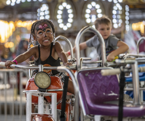 3-year-old Myla Hayes enjoys a carnival ride at the Williamson County Fair on Wednesday, October 22, 2025. Held at the Williamson County Expo Center, the fair and rodeo continues through Saturday.   Photo by Andy Sharp.