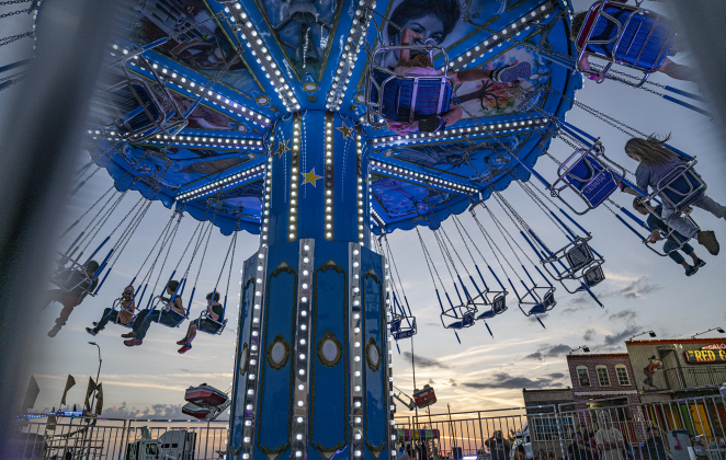 Fair attendees enjoy a ride on the Super Swing  at the Williamson County Fair on Wednesday, October 22, 2025. Held at the Williamson County Expo Center, the fair and rodeo continues through Saturday.   Photo by Andy Sharp.
