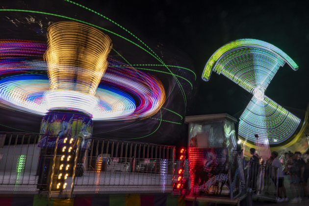 The night sky is adorned with color from carnival rides  at the Williamson County Fair on Wednesday, October 22, 2025. Held at the Williamson County Expo Center, the fair and rodeo continues through Saturday.   Photo by Andy Sharp.