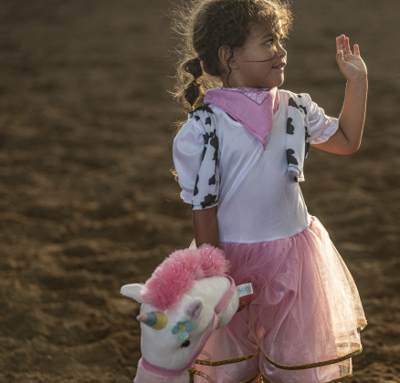 Marina Baltodano, celebrating her 4th birthday today, was a participant in the stick horse race  at the Williamson County Fair on Wednesday, October 22, 2025. Held at the Williamson County Expo Center, the fair and rodeo continues through Saturday.   Photo by Andy Sharp.