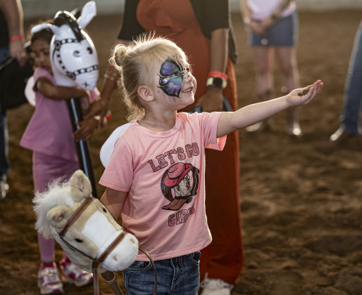 3-year-old Olivia Keen competed in the stick horse race  at the Williamson County Fair on Wednesday, October 22, 2025. Held at the Williamson County Expo Center, the fair and rodeo continues through Saturday.   Photo by Andy Sharp.