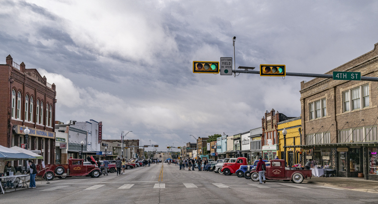 Occasional clouds gathered over Main Street, but it stayed mostly dry for  the 12th  Annual Main Street Car Show held in downtown Taylor on Saturday, October 25, 2025.   Photo by Andy Sharp.