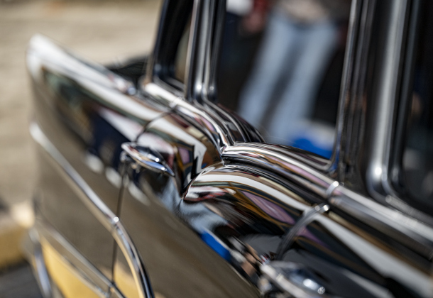 A 1957 Chevrolet 210 owned by Terry Tschoerner glistened in the morning light during the 12th Annual Main Street Car Show held in downtown Taylor on Saturday, October 25, 2025.   Photo by Andy Sharp.