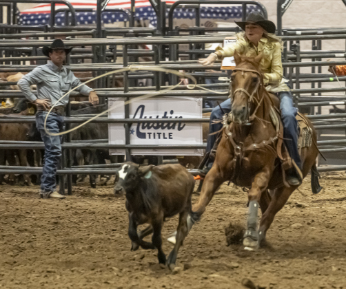 Reghan Telfer of Stephenville, Texas competes in Breakaway Roping  during the Williamson County Rodeo  on Thursday, October 23, 2025.  The three-night rodeo is held along with the Williamson County Fair at the Williamson County Expo Center.   Photo by Andy Sharp.