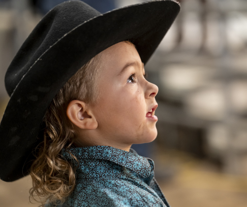 4-year-old Keegan Dalosto of Liberty Hill relaxes after competing n Mutton Bustin’ during the Williamson County Rodeo  on Thursday, October 23, 2025.  The three-night rodeo is held along with the Williamson County Fair at the Williamson County Expo Center.   Photo by Andy Sharp.