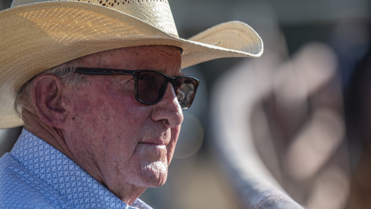 Larry Clayman watches the athletes in action at the 32nd Annual Clayman  Rodeo held at Windsong Farm on Saturday, October 4, 2025.