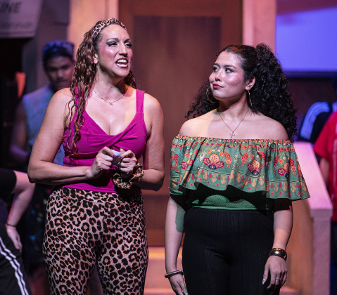 Lariena Armstrong, left, as Daniela, and Daisy Greggio, playing Carla, are pictured in a scene from the Thursday, October 2, 2025 dress rehearsal for “In the Heights,” playing on the Palace Springer Stage through November 2nd.  Photo by Andy Sharp.