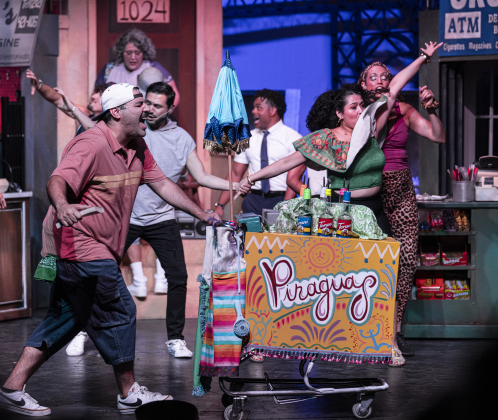 Brian Sanchez, playing Piragua Guy, is pictured in a scene from the Thursday, October 2, 2025 dress rehearsal for “In the Heights,” playing on the Palace Springer Stage through November 2nd.  Photo by Andy Sharp.