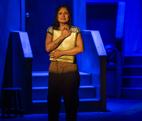 Isabella Monette, as Nina, is  pictured in a scene from the Thursday, October 2, 2025 dress rehearsal for “In the Heights,” playing on the Palace Springer Stage through November 2nd.  Photo by Andy Sharp.