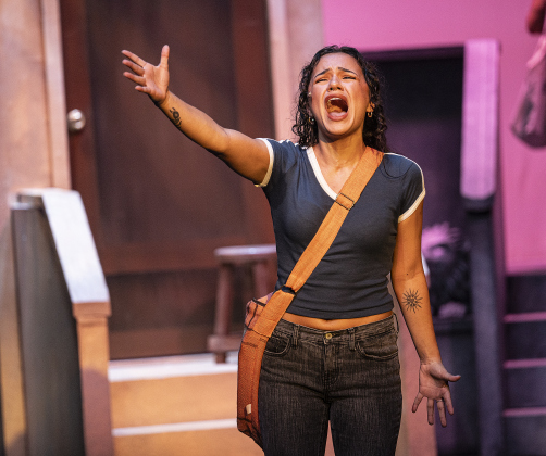 Isabella Monette, as Nina, is pictured in a scene from the Thursday, October 2, 2025 dress rehearsal for “In the Heights,” playing on the Palace Springer Stage through November 2nd.  Photo by Andy Sharp.