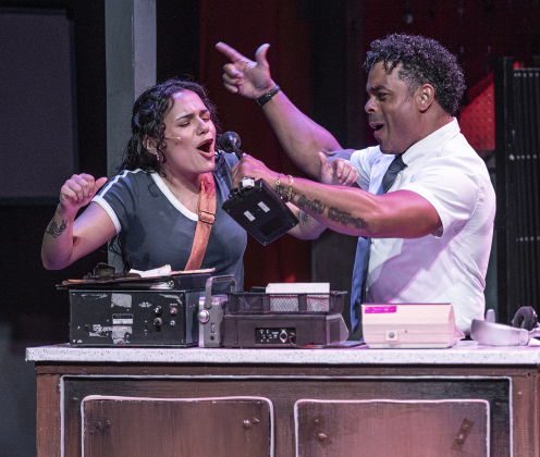 Isabella Monette, as Nina, and Mykel Jewell, playing Benny, are pictured in a scene from the Thursday, October 2, 2025 dress rehearsal for “In the Heights,” playing on the Palace Springer Stage through November 2nd.  Photo by Andy Sharp.