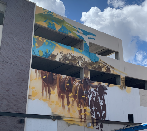 A new mural has been painted on the downtown Georgetown parking garage, which should open by the end of this year. (Sun Archive)