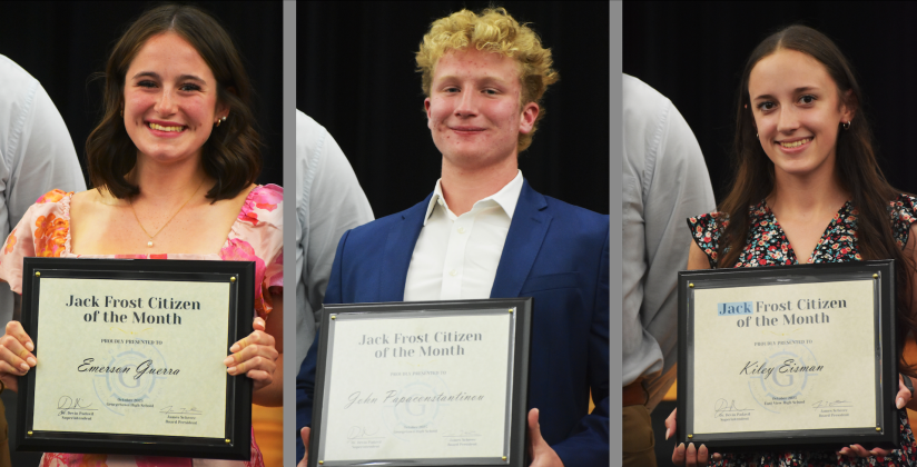 From left, Jack Frost Citizen of the mont winners Emerson Guerra, Gus Papaconstantinou and  Kiley Eisman.