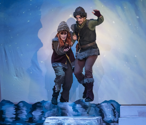 Lauren MacLeod, as Anna, and Jon Bristol, playing Kristoff, are pictured in a scene from the Thursday, November 20, 2025 dress rehearsal of “Frozen,” playing through February 1, 2026 on the Springer Stage. Photo by Andy Sharp.