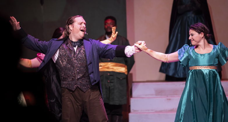 Nathan Clemenson, left, as Pabbie, and Ashtyn Kahn, playing Bulda, are pictured in a scene from the Thursday, November 20, 2025 dress rehearsal of “Frozen,” playing through February 1, 2026 on the Springer Stage. Photo by Andy Sharp.
