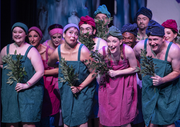 Ensemble cast members perform in a scene from the Thursday, November 20, 2025 dress rehearsal of “Frozen,” playing through February 1, 2026 on the Springer Stage. Photo by Andy Sharp.