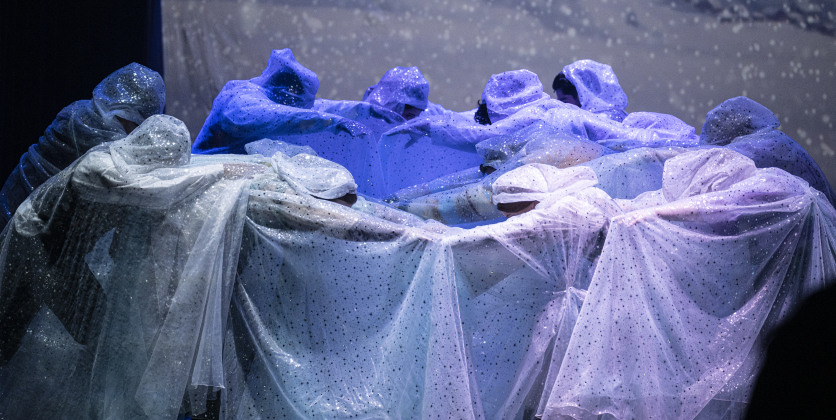 Cast members are pictured in a scene from the Thursday, November 20, 2025 dress rehearsal of “Frozen,” playing through February 1, 2026 on the Springer Stage. Photo by Andy Sharp.