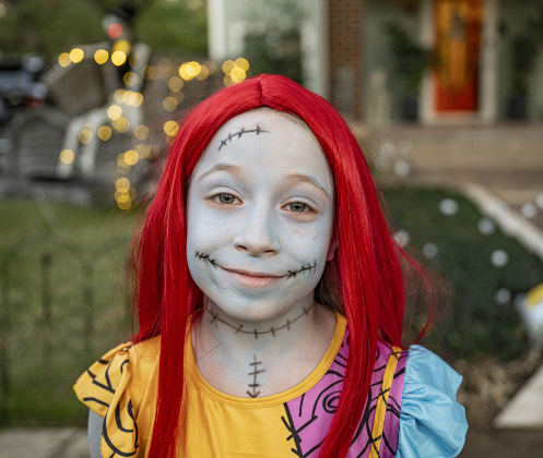 9-year-old Daphne Mathews was dressed as Sally from “Nightmare Before Christmas” during Halloween along Main Street on Friday, October 31, 2025.  Photo by Andy Sharp.