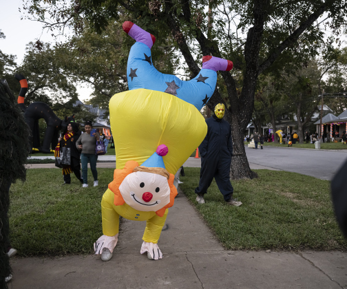 Mark Merkord wore his clown costume  during Halloween along Main Street on Friday, October 31, 2025.  Photo by Andy Sharp.