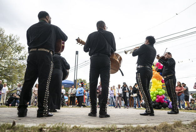 Mariachi Espuelas performs during Georgetown’s Dia de los Muertos,  held Saturday November 1, 2025  in the South Main Arts District along 9th Street.  The event included music and dance performances throughout the day.   Photo by Andy Sharp.