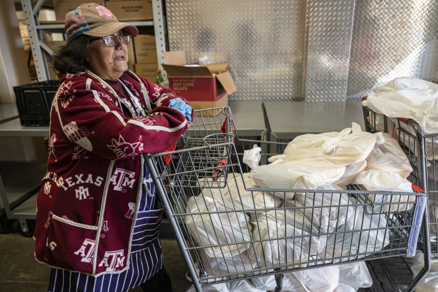 Victoria Gutierrez, a volunteer from Taylor’s St. Mary’s Catholic Church was helping distribute food at Shepherd’s Heart Food Pantry in downtown Taylor on Saturday morning, November 1, 2025.