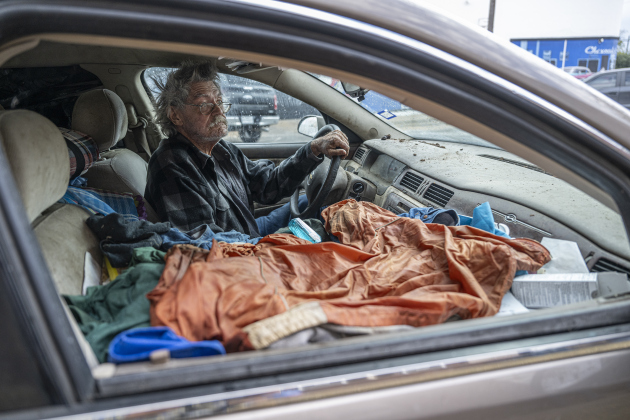 Steve Michalik waits to receive food items  at Shepherd’s Heart Food Pantry in downtown Taylor on Saturday morning, November 1, 2025.  Although this is one of the pantry’s scheduled distributions, the number of people receiving food items has increased this week.  SNAP benefits have stopped as of today as the United States Government shutdown continues.    Photo by Andy Sharp.