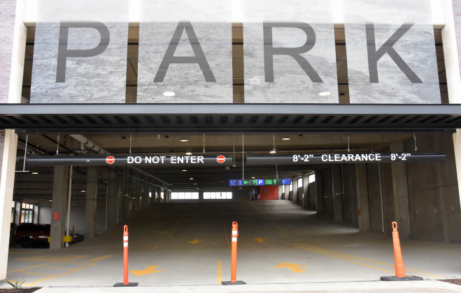 The parking garage features more than 300 parking spaces and will tell visitors how many parking spaces are available going in each direction. (Photo by Kaitlyn Wilkes