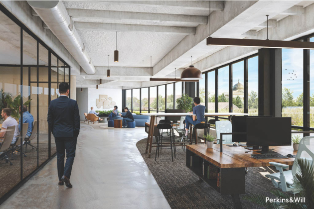 The interior of the new Texas Municipal League building would feature open work spaces and conference rooms with a view of the courthouse. (Courtesy Perkins &amp; Will)