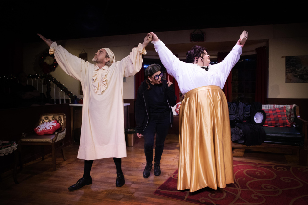 Michael Lovestrong, left, plays Ansley and Reynerd, while Valerie Frazee, center, portrays Paulette and Frankie, and Nikki Gee plays Lou Ida, Della and Lenora.