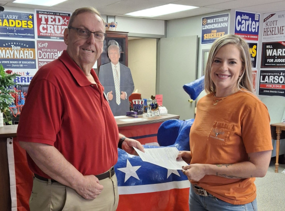 Bill Fairbrother, left, files to be Williamson County’s next County Clerk with Wilco GOP Chair Michelle Evans, right, at the Williamson County Republican Party Headquarters in Georgetown. Photo courtesy of Bill Fairbrother.