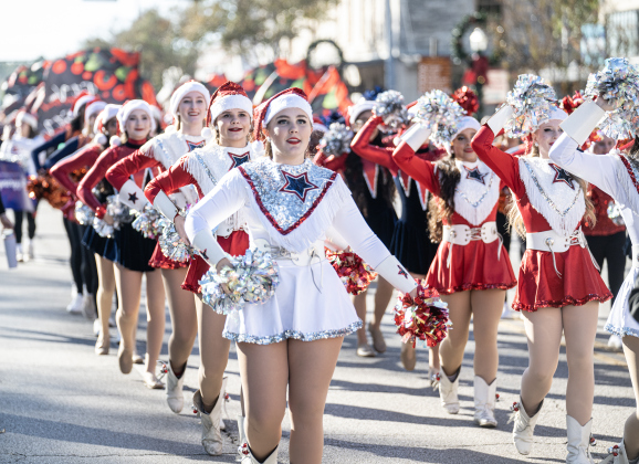 The East View High Sparklers take part in the  parade along Austin Avenue during the annual Christmas Stroll, held in downtown Georgetown on Saturday, December 6, 2025.   Photo by Andy Sharp.