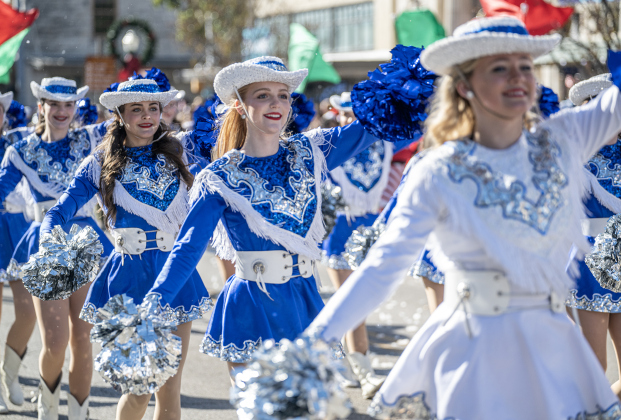 The Georgetown High School Georgettes perform in  the parade along Austin Avenue during the annual Christmas Stroll, held in downtown Georgetown on Saturday, December 6, 2025.   Photo by Andy Sharp.