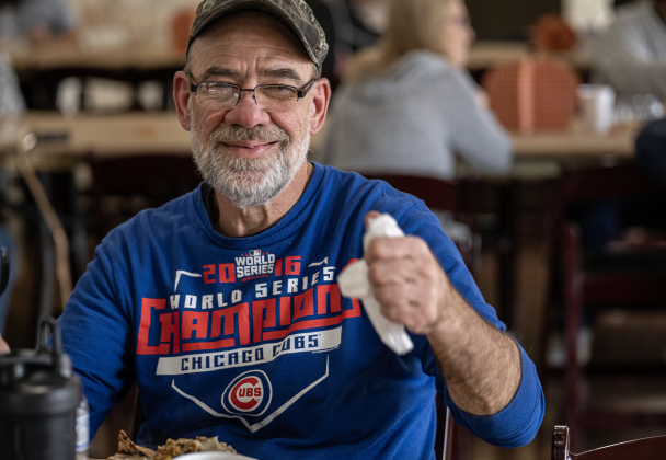 Kurt Young, who is homeless, enjoys his meal during  the Georgetown Community Thanksgiving, held at the San Gabriel Community Center on Thursday, November 27, 2025.
