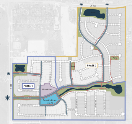 Hillwood Communities’ Melina community, located between County Road 110 and 105, will be split into two phases. (Courtesy of Hillwood Communities)